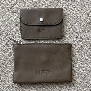 LUPO Brown Leather Card Holder & Zip Pouch Set